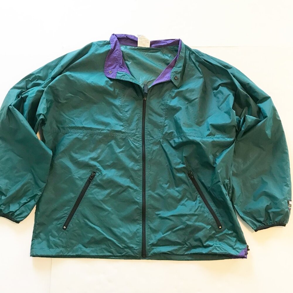 HELLY HANSEN Vintage Green Purple Zip Up Windbreaker Jacket 90s Mens Large